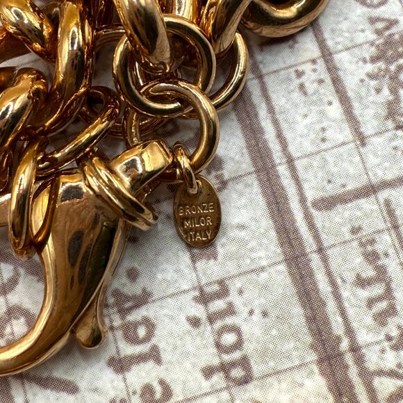 Elegant Bold Milor Bronze Italy Gold Overly Wide Graduated Chain Necklace - Picture 12 of 15